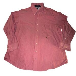 VTG Tommy Hilfiger Shirt Mens XL 17 Pink Button Up Original Oxford Pocket‎ Logo